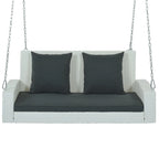 Outdoor Patio 2-Person Wicker Hanging Rattan Porch Swing with Chains, Cushion, and Pillow - 50 x 20 in.