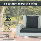 Outdoor Patio 2-Person Wicker Hanging Rattan Porch Swing with Chains, Cushion, and Pillow - 50 x 20 in.