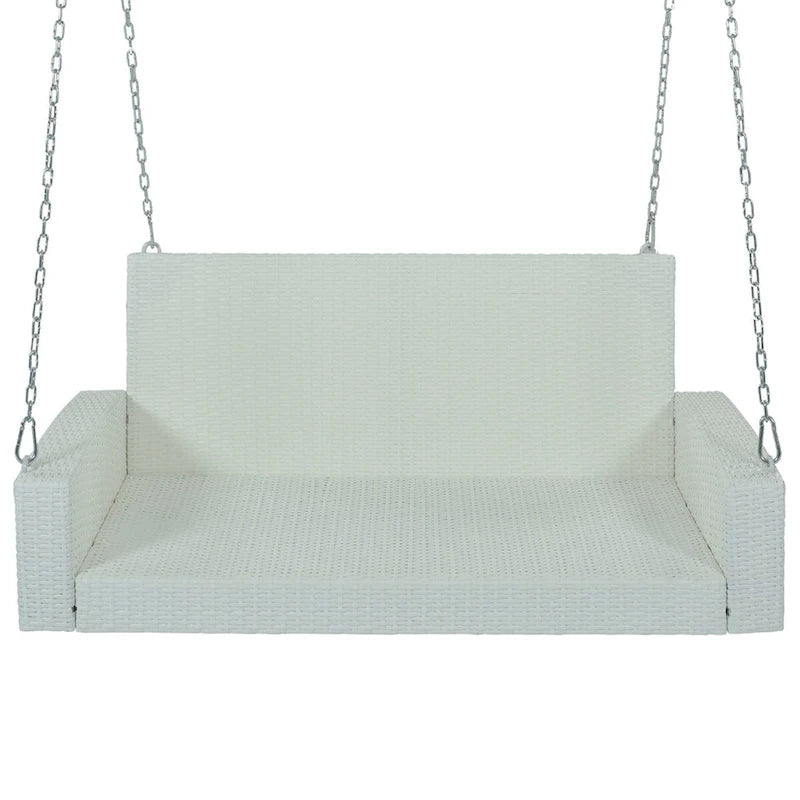 Outdoor Patio 2-Person Wicker Hanging Rattan Porch Swing with Chains, Cushion, and Pillow - 50 x 20 in.