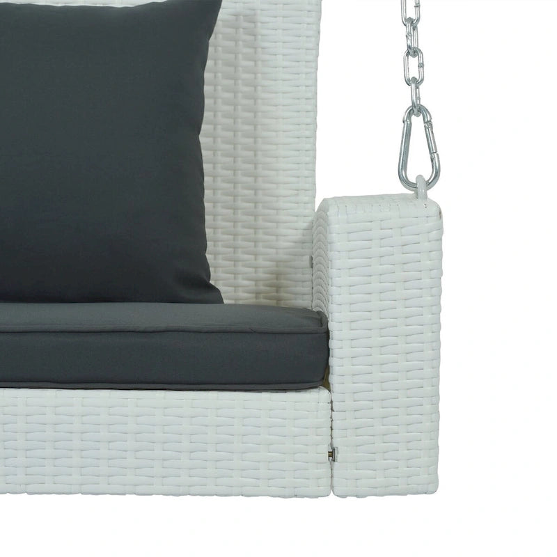 Outdoor Patio 2-Person Wicker Hanging Rattan Porch Swing with Chains, Cushion, and Pillow - 50 x 20 in.
