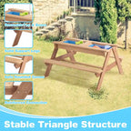 3-in-1 Kids Outdoor Wooden Picnic Table With Umbrella, Convertible Sand & Wate