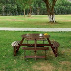Outdoor Round Picnic Table Set with Built-in Benches & Umbrella Hole