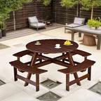 Outdoor Round Picnic Table Set with Built-in Benches & Umbrella Hole