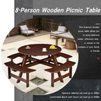 Outdoor Round Picnic Table Set with Built-in Benches & Umbrella Hole