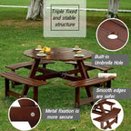 Outdoor Round Picnic Table Set with Built-in Benches & Umbrella Hole