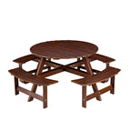 Outdoor Round Picnic Table Set with Built-in Benches & Umbrella Hole