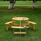 Outdoor Round Picnic Table Set with Built-in Benches & Umbrella Hole