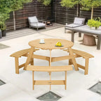 Outdoor Round Picnic Table Set with Built-in Benches & Umbrella Hole