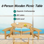 Outdoor Round Picnic Table Set with Built-in Benches & Umbrella Hole