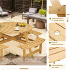 Outdoor Round Picnic Table Set with Built-in Benches & Umbrella Hole