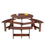 Outdoor Round Picnic Table Set with Built-in Benches & Umbrella Hole