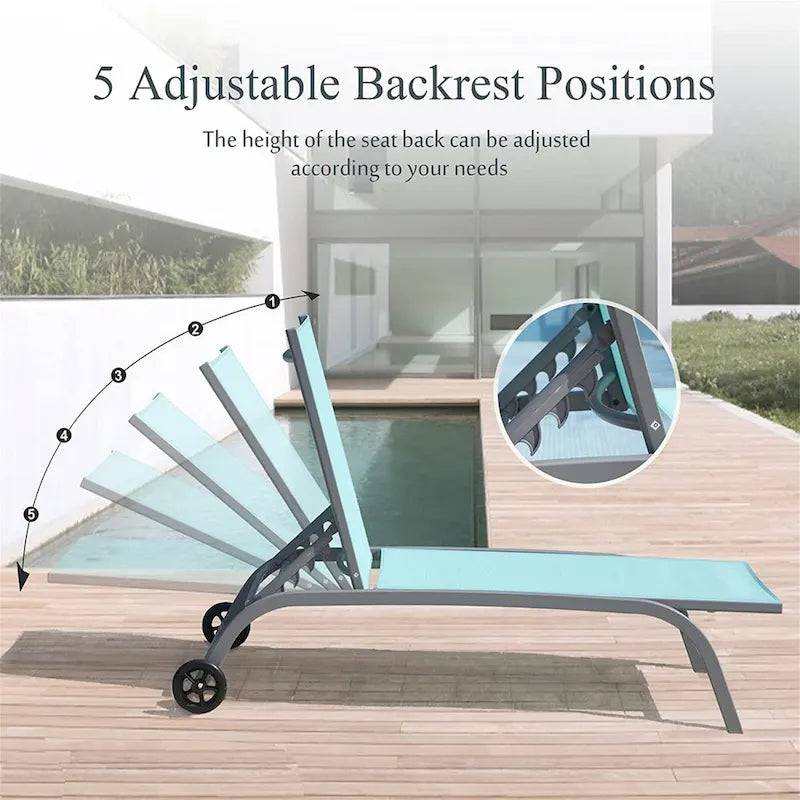 Chaise Lounge Set of 2, Lounge Chairs with Wheels, Lounge Chairs with 5 Adjustable Position, Pool Chairs(2 Lounge Chairs)