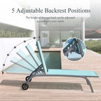 Chaise Lounge Set of 2, Lounge Chairs with Wheels, Lounge Chairs with 5 Adjustable Position, Pool Chairs(2 Lounge Chairs)