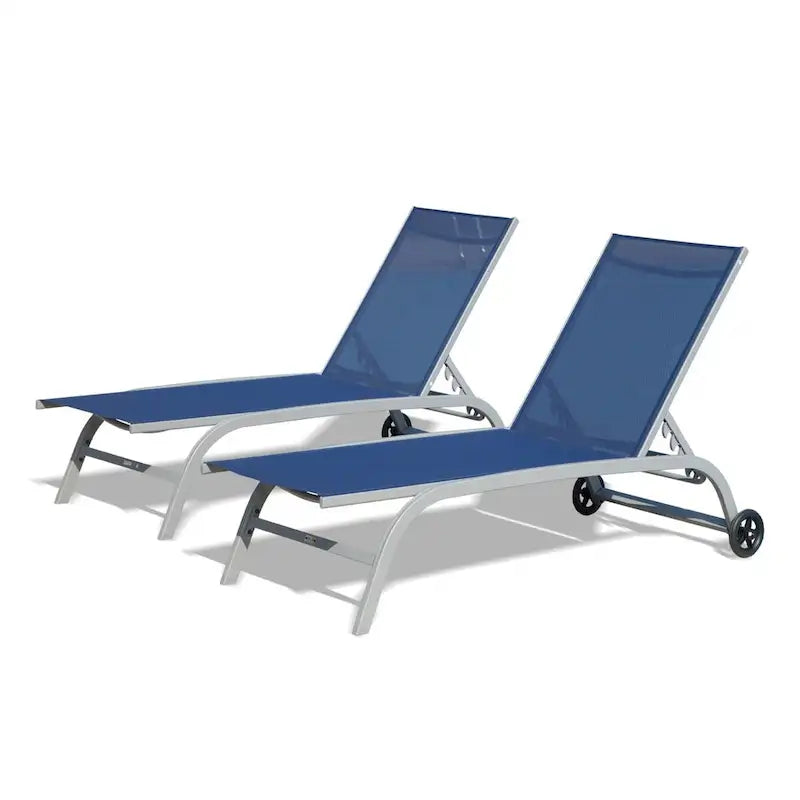 Chaise Lounge Set of 2, Lounge Chairs with Wheels, Lounge Chairs with 5 Adjustable Position, Pool Chairs(2 Lounge Chairs)
