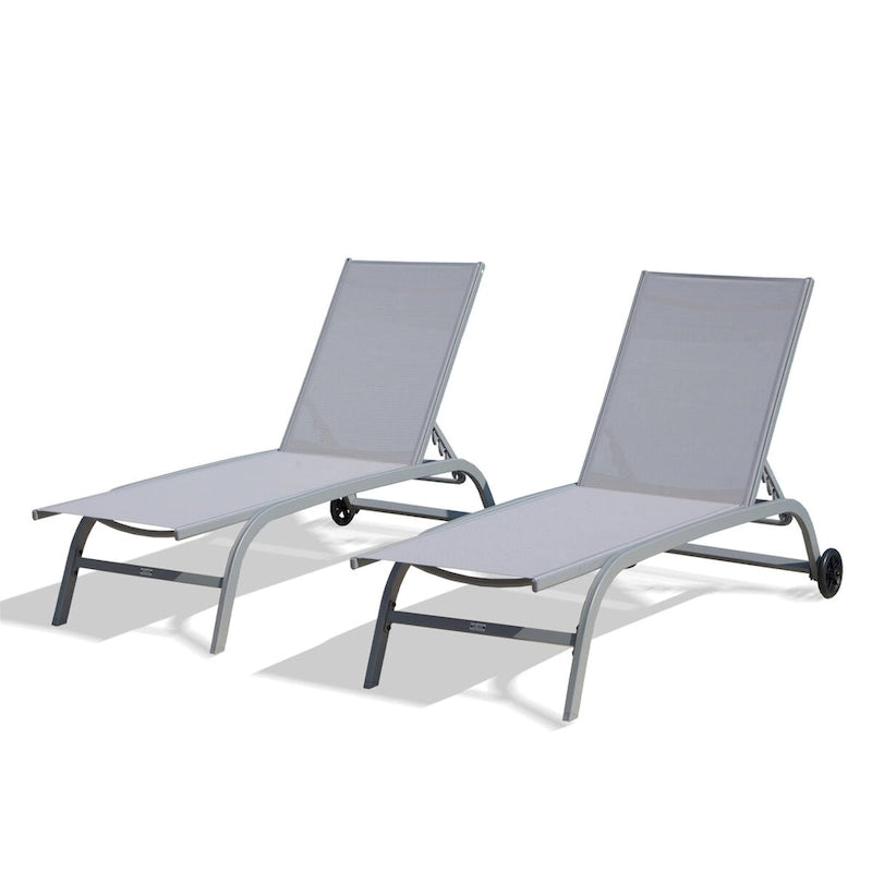Chaise Lounge Set of 2, Lounge Chairs with Wheels, Lounge Chairs with 5 Adjustable Position, Pool Chairs(2 Lounge Chairs)