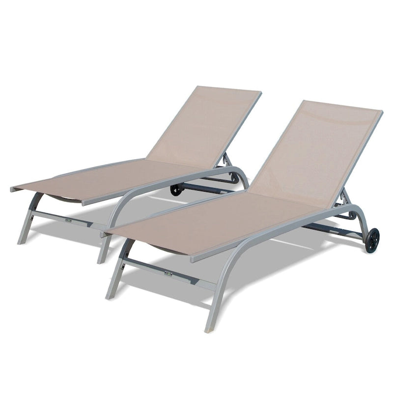Chaise Lounge Set of 2, Lounge Chairs with Wheels, Lounge Chairs with 5 Adjustable Position, Pool Chairs(2 Lounge Chairs)