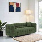 Teddy Fleece Sofa with Throw Pillows – Green / Grey / Beige / Pink, Curved Style, Seats 3