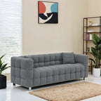 Teddy Fleece Sofa with Throw Pillows – Green / Grey / Beige / Pink, Curved Style, Seats 3