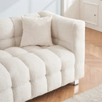 Teddy Fleece Sofa with Throw Pillows – Green / Grey / Beige / Pink, Curved Style, Seats 3