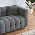 Teddy Fleece Sofa with Throw Pillows – Green / Grey / Beige / Pink, Curved Style, Seats 3