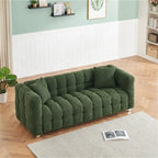 Teddy Fleece Sofa with Throw Pillows – Green / Grey / Beige / Pink, Curved Style, Seats 3
