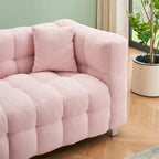 Teddy Fleece Sofa with Throw Pillows – Green / Grey / Beige / Pink, Curved Style, Seats 3