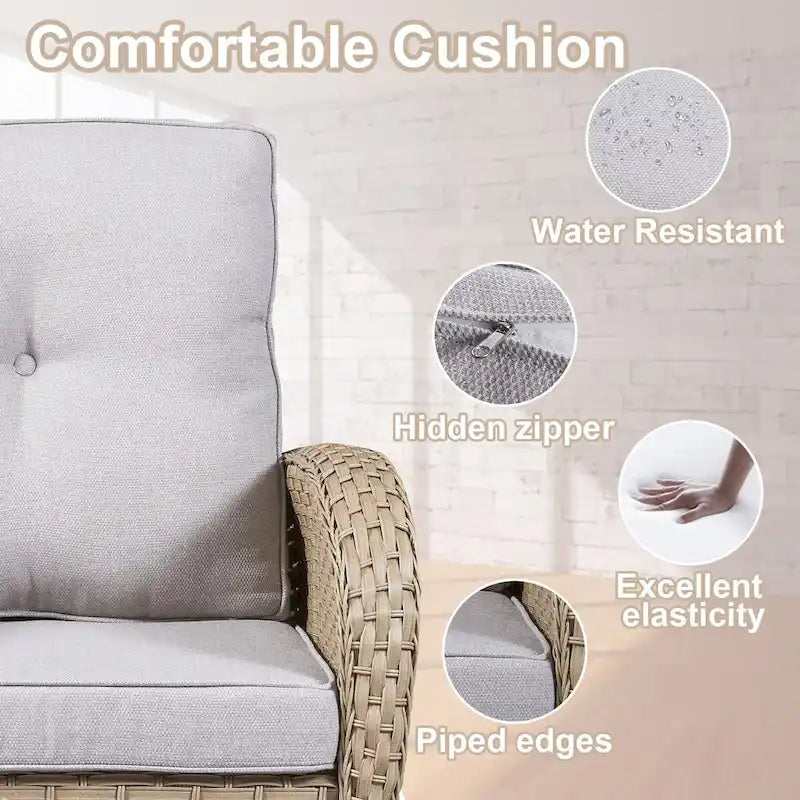 1 Piece Patio Rocking Chairs with Thick Cushions - Light Beige