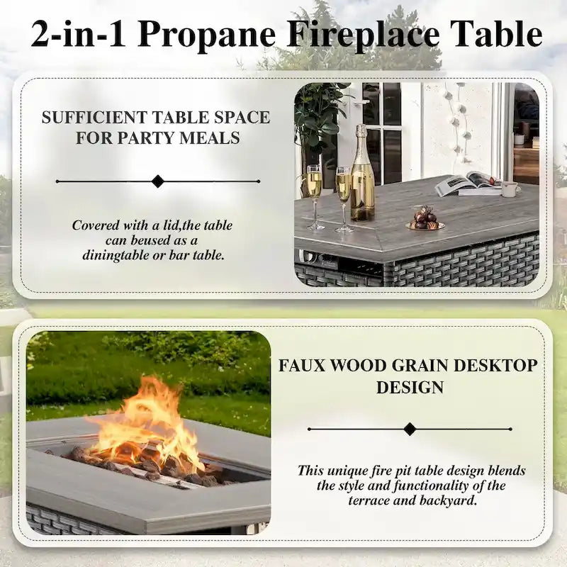 5 Piece Patio Furniture with Fire Pit Table - Grey