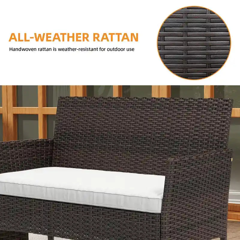 Moasis 4 PCS Patio Bistro Set Outdoor Patio Furniture Rattan Loveseat Conversation Set - 41.7L x 18.6W x 31.3H