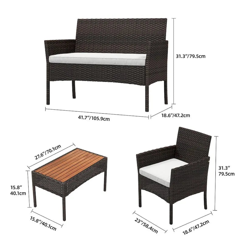 Moasis 4 PCS Patio Bistro Set Outdoor Patio Furniture Rattan Loveseat Conversation Set - 41.7L x 18.6W x 31.3H