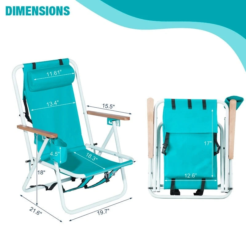 Folding Chair Set of Two with Headrest Cup Holder - 23 x 21.7 x 31.5 in