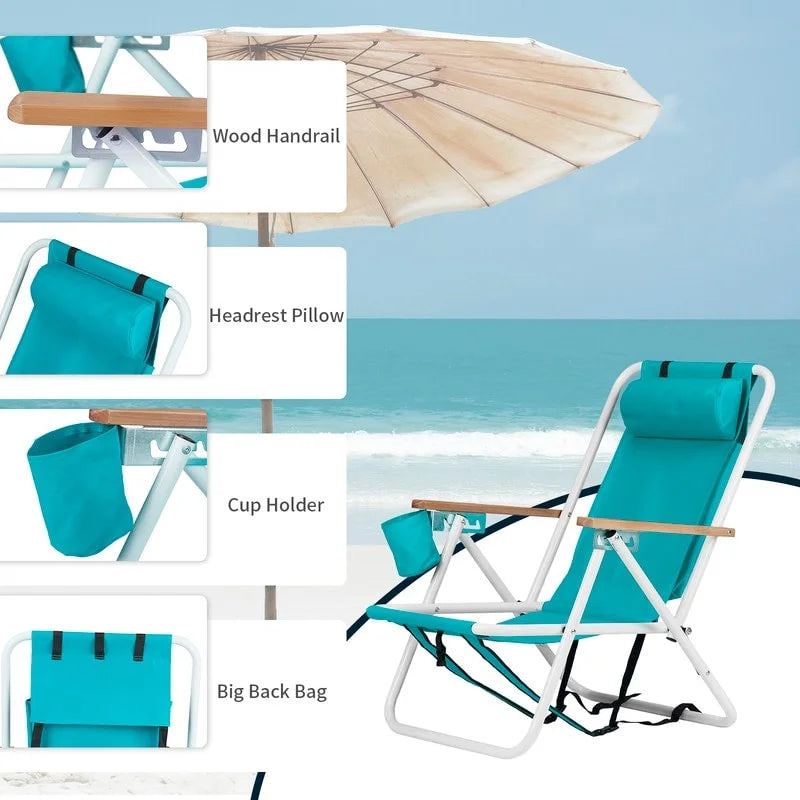 Folding Chair Set of Two with Headrest Cup Holder - 23 x 21.7 x 31.5 in
