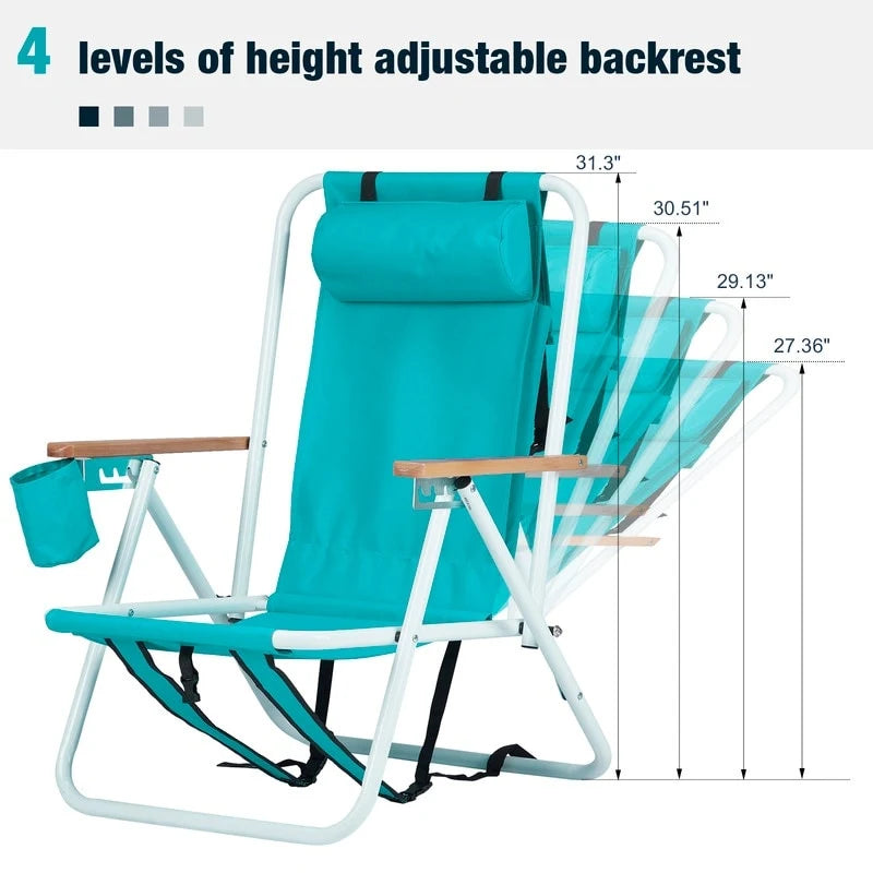 Folding Chair Set of Two with Headrest Cup Holder - 23 x 21.7 x 31.5 in