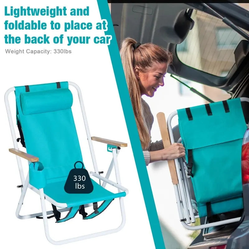 Folding Chair Set of Two with Headrest Cup Holder - 23 x 21.7 x 31.5 in
