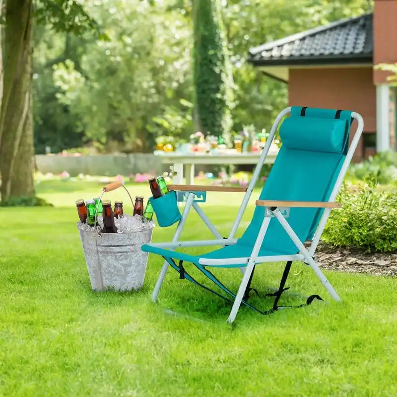 Folding Chair Set of Two with Headrest Cup Holder - 23 x 21.7 x 31.5 in