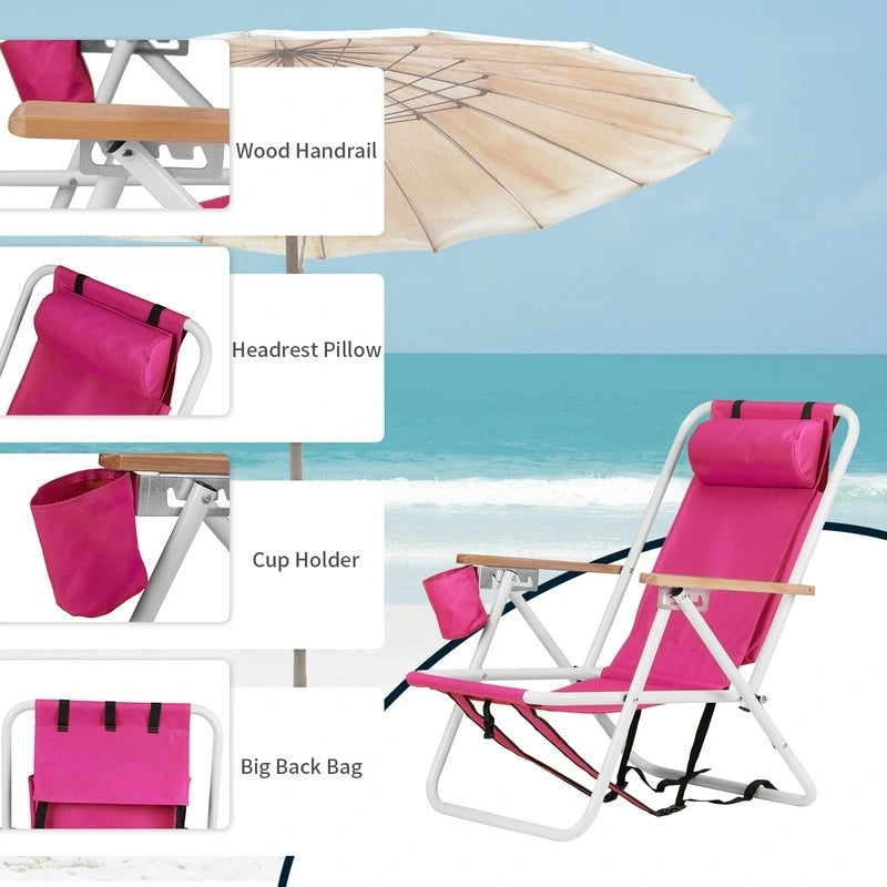 Folding Chair Set of Two with Headrest Cup Holder - 23 x 21.7 x 31.5 in