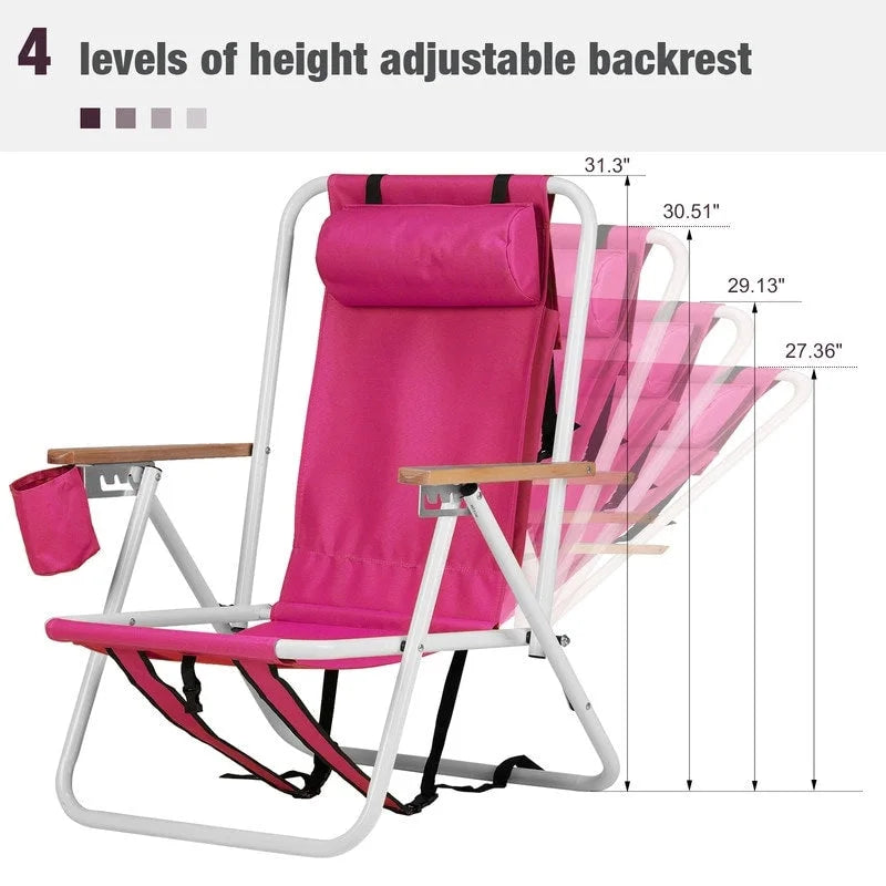 Folding Chair Set of Two with Headrest Cup Holder - 23 x 21.7 x 31.5 in