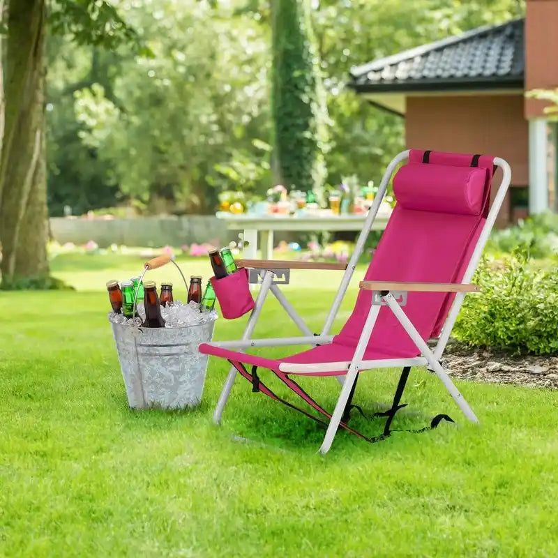 Folding Chair Set of Two with Headrest Cup Holder - 23 x 21.7 x 31.5 in