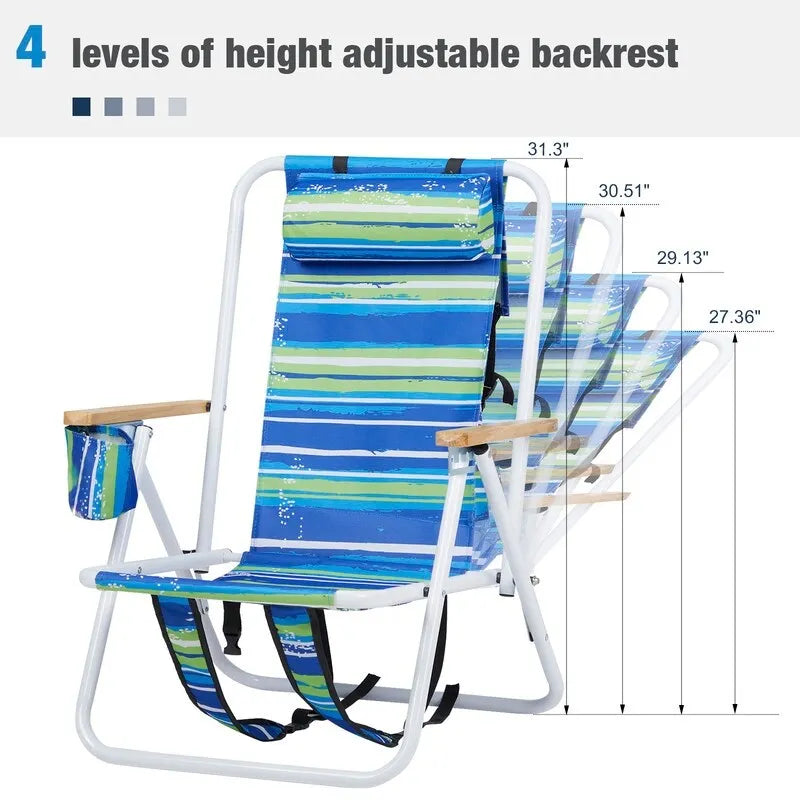 Folding Chair Set of Two with Headrest Cup Holder - 23 x 21.7 x 31.5 in