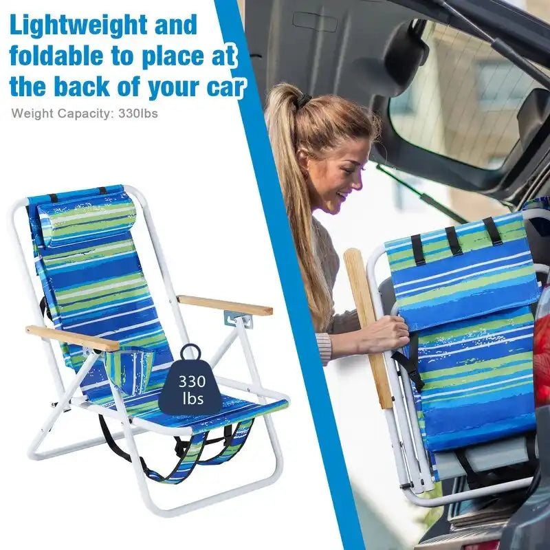 Folding Chair Set of Two with Headrest Cup Holder - 23 x 21.7 x 31.5 in