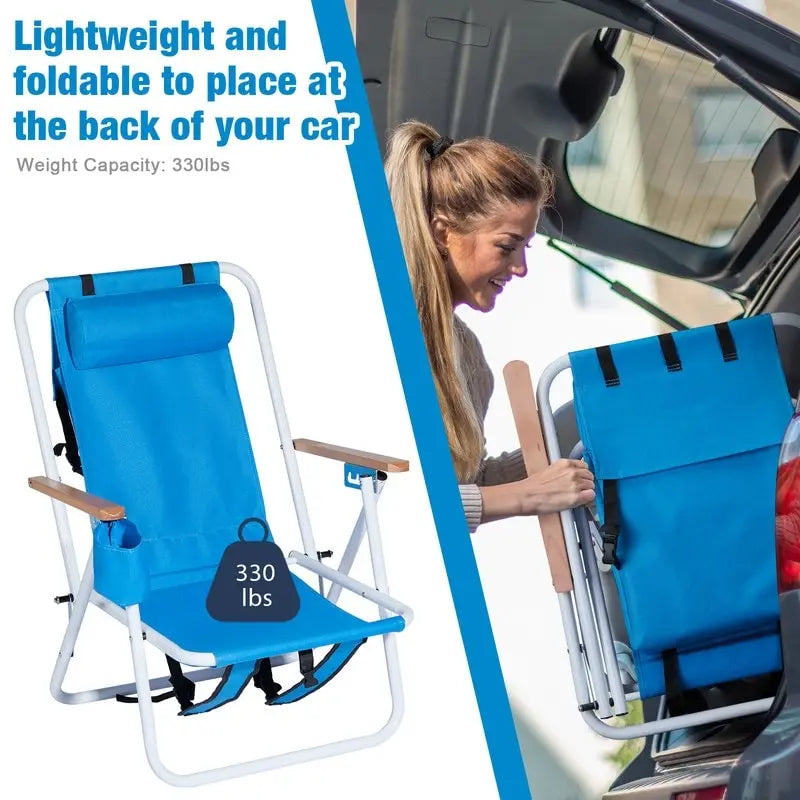 Folding Chair Set of Two with Headrest Cup Holder - 23 x 21.7 x 31.5 in