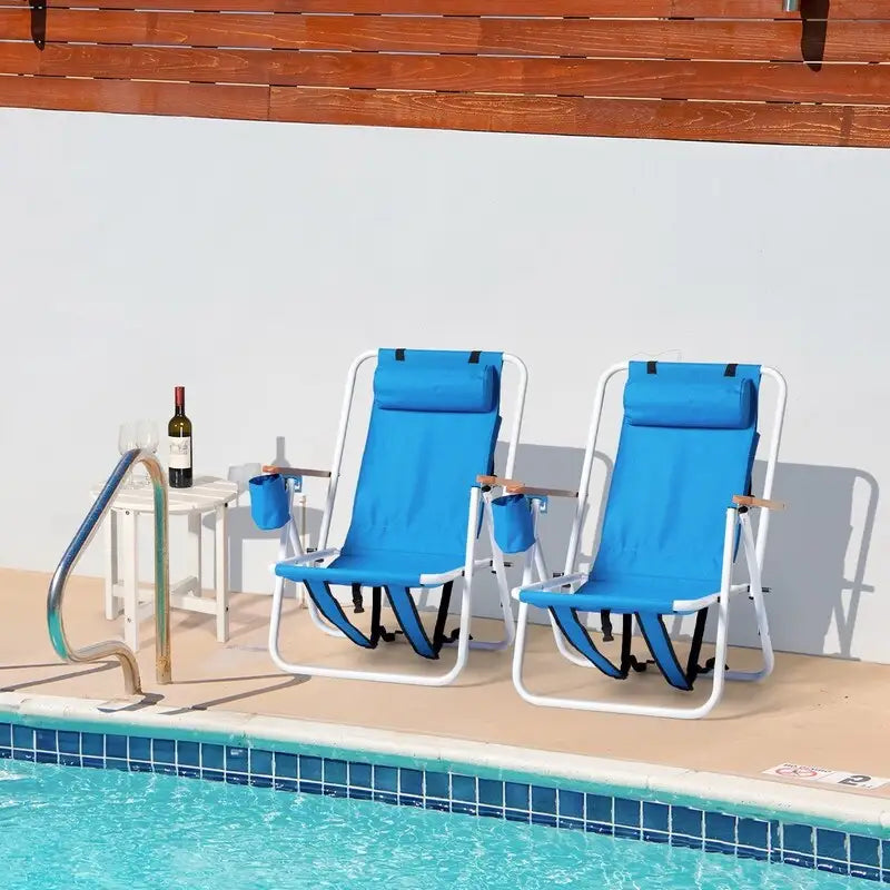 Folding Chair Set of Two with Headrest Cup Holder - 23 x 21.7 x 31.5 in