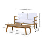 Outdoor Acacia Wood Loveseat and Coffee Table Set with Cushions, Teak and White