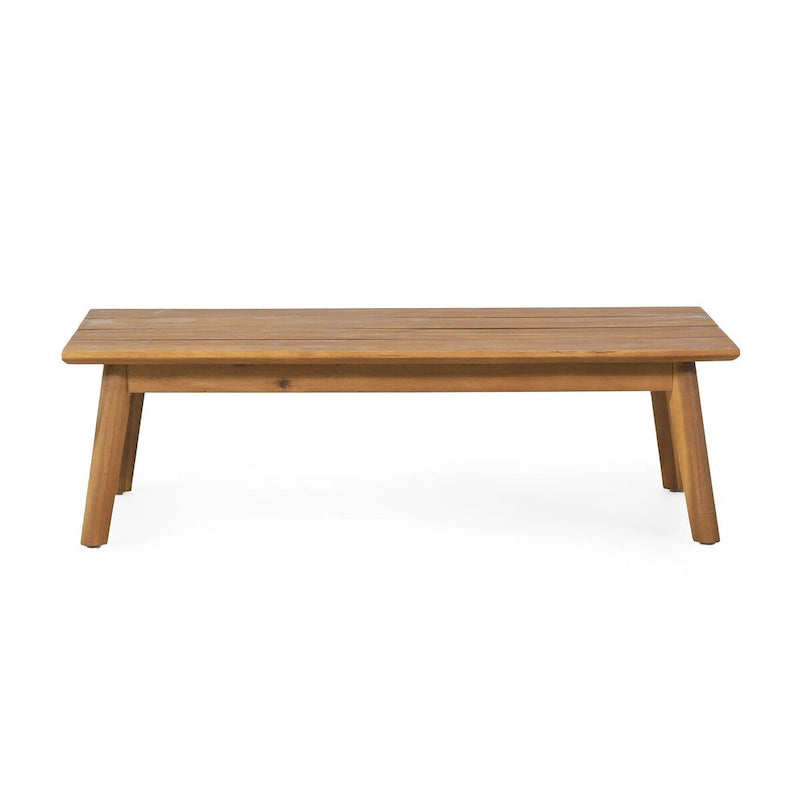 Outdoor Acacia Wood Loveseat and Coffee Table Set with Cushions, Teak and White