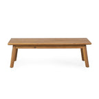 Outdoor Acacia Wood Loveseat and Coffee Table Set with Cushions, Teak and White