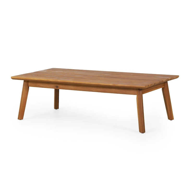Outdoor Acacia Wood Loveseat and Coffee Table Set with Cushions, Teak and White