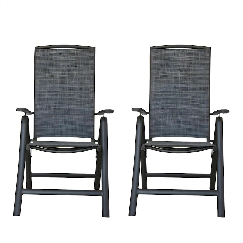 Folding Patio Chairs Set of 2, Reclining Sling Lawn Chairs with Adjustable High Backrest, Patio Dining Chairs(2 Chairs)