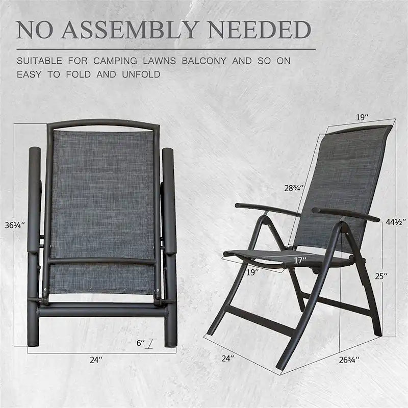 Folding Patio Chairs Set of 2, Reclining Sling Lawn Chairs with Adjustable High Backrest, Patio Dining Chairs(2 Chairs)