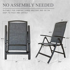 Folding Patio Chairs Set of 2, Reclining Sling Lawn Chairs with Adjustable High Backrest, Patio Dining Chairs(2 Chairs)