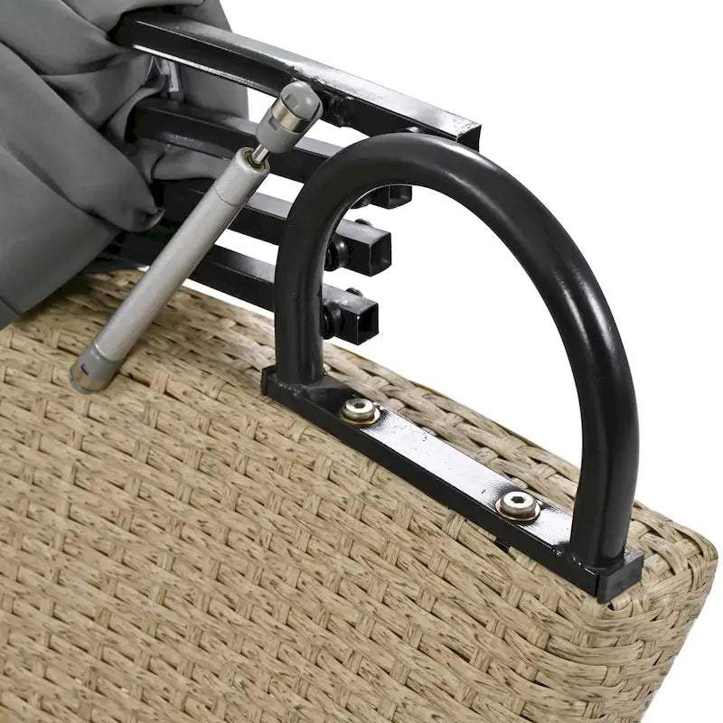 Brown Wicker Rattan Outdoor Day Bed with Gray Cushions and Gray Retractable Canopy